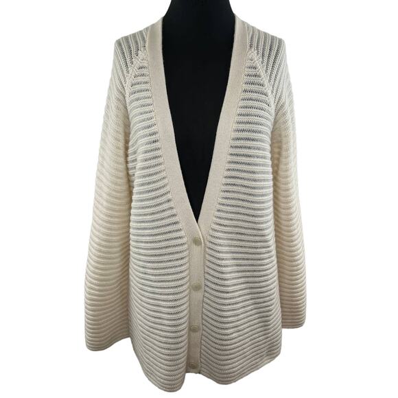 Theory Ivory 100% Cashmere Oversized Button-Up V-Neck Cardigan Sweater L Large - Picture 1 of 6